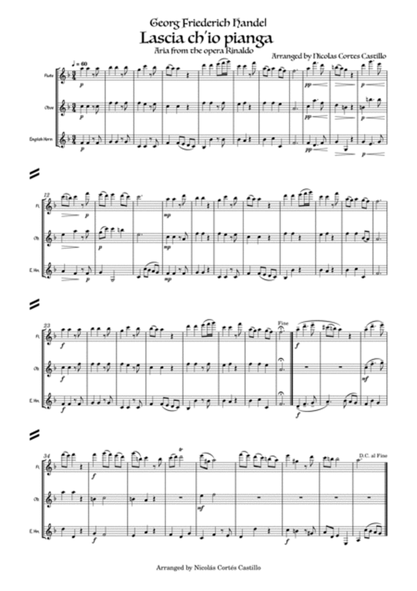 Handel - Lascia ch'io pianga for Woodwind Trio image number null