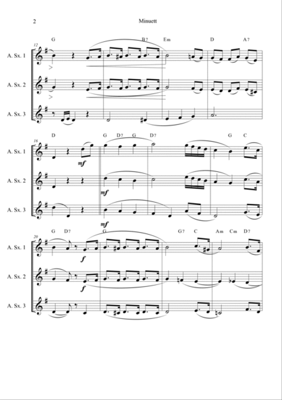 Minuett in G Major by L. Van Beethoven for Alto Saxophone Trio Woodwind Trio scores gallery preview page 2