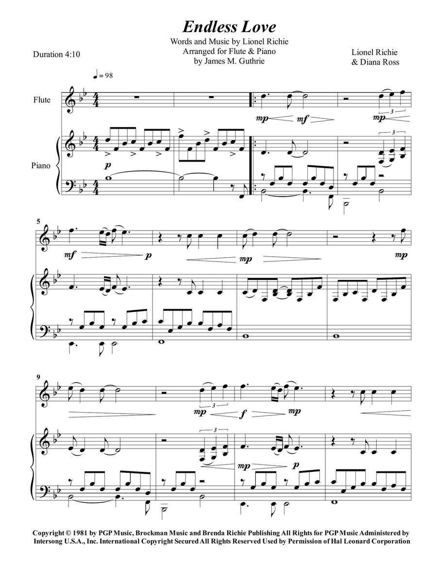 Endless Love Flute Solo scores gallery preview page 1