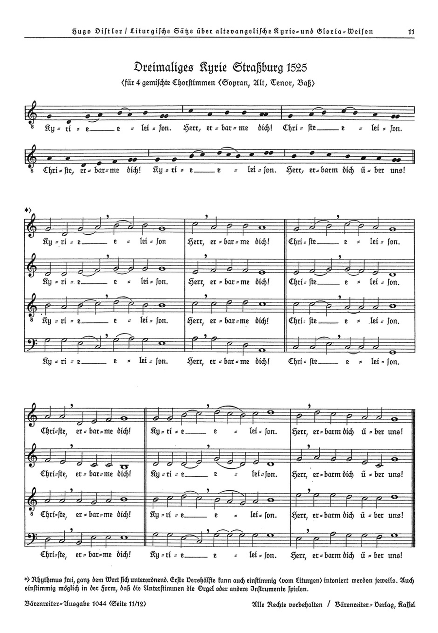 Dreimaliges Kyrie Strassburg 1525 (SATB) / Dreimaliges Kyrie Nurnberg 1525 (SATB) / Dreimaliges Kyrie Martin Luthers 1526 (SATB) op. 13 4-Part scores gallery preview page 1