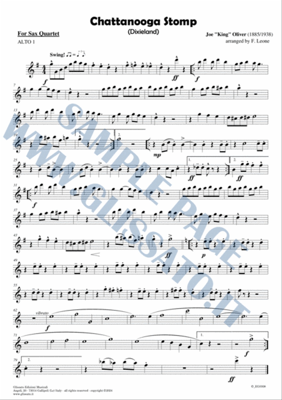Saxophone Quartet arrangement: Chattanooga Stomp (score & parts) Saxophone Quartet scores gallery preview page 2