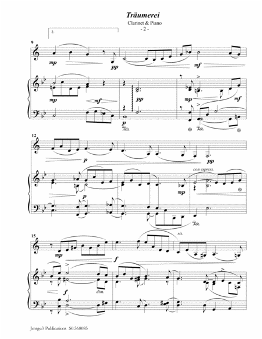 Schumann: Träumerei Op. 15 No. 7 for Clarinet & Piano Clarinet Solo scores gallery preview page 2