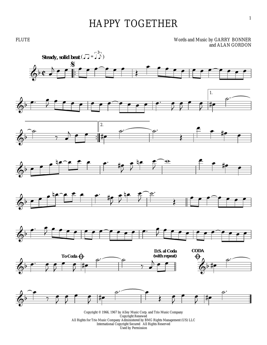 Happy Together Flute Solo scores gallery preview page 1