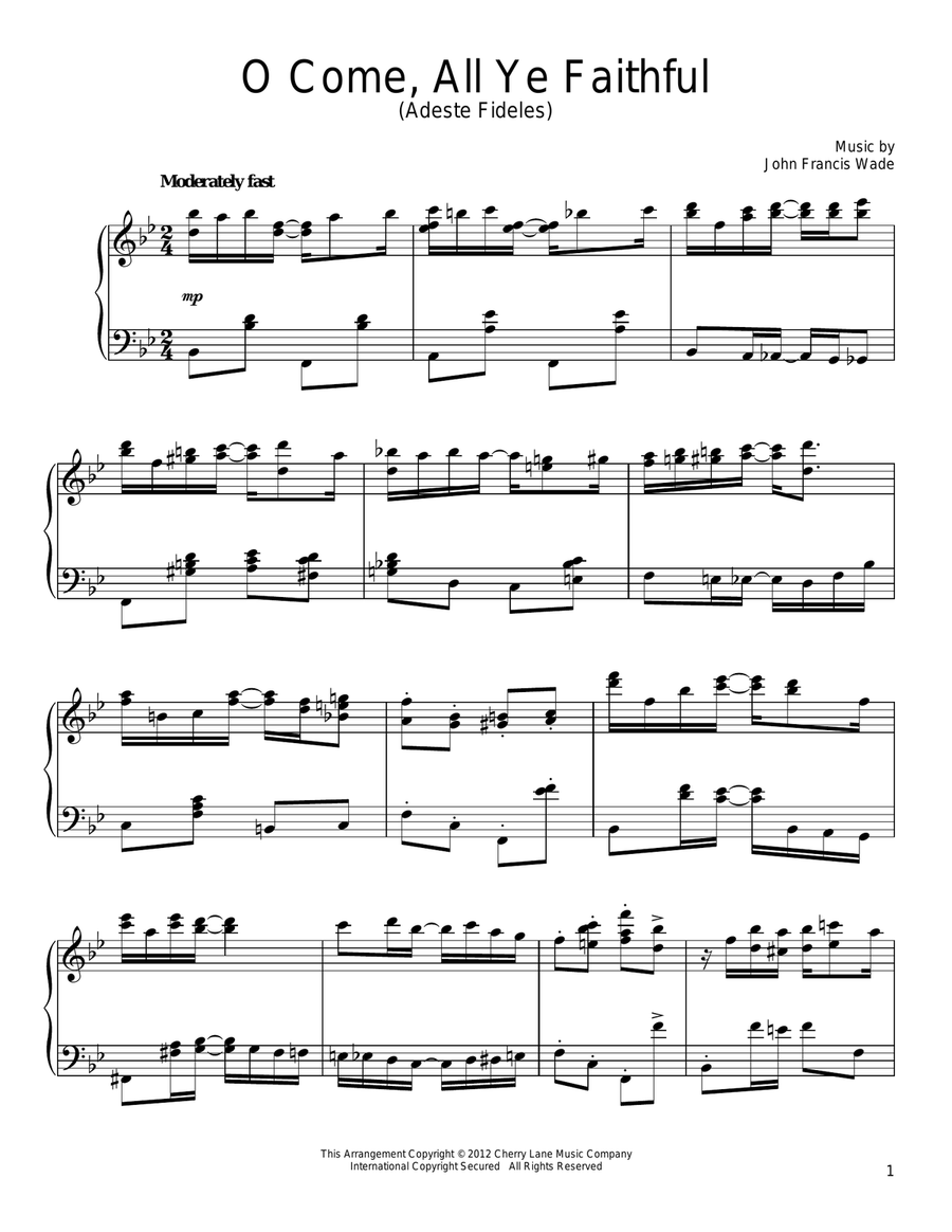 O Come, All Ye Faithful (Adeste Fideles) [Ragtime version] Piano Solo scores gallery preview page 1