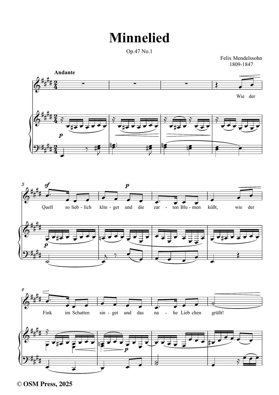 F. Mendelssohn-Minnelied,Op.47 No.1,in E Major Piano, Vocal scores gallery preview page 2