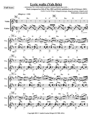 Lyric waltz (Vals liric) - miniature for violin and/or guitar (/piano/harp) duo/solo