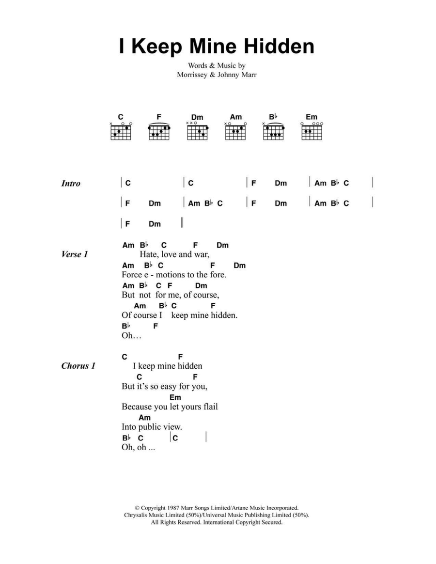 I Keep Mine Hidden Easy Guitar scores gallery preview page 1