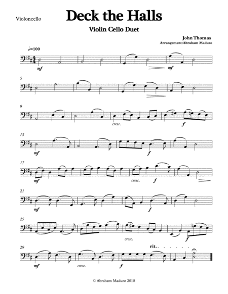 Deck The Halls Violin Cello Duet-Three Tonalities Included image number null