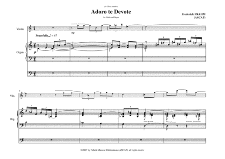Frederick Frahm: Adoro Te Devote for violin and organ String Duet scores gallery preview page 2