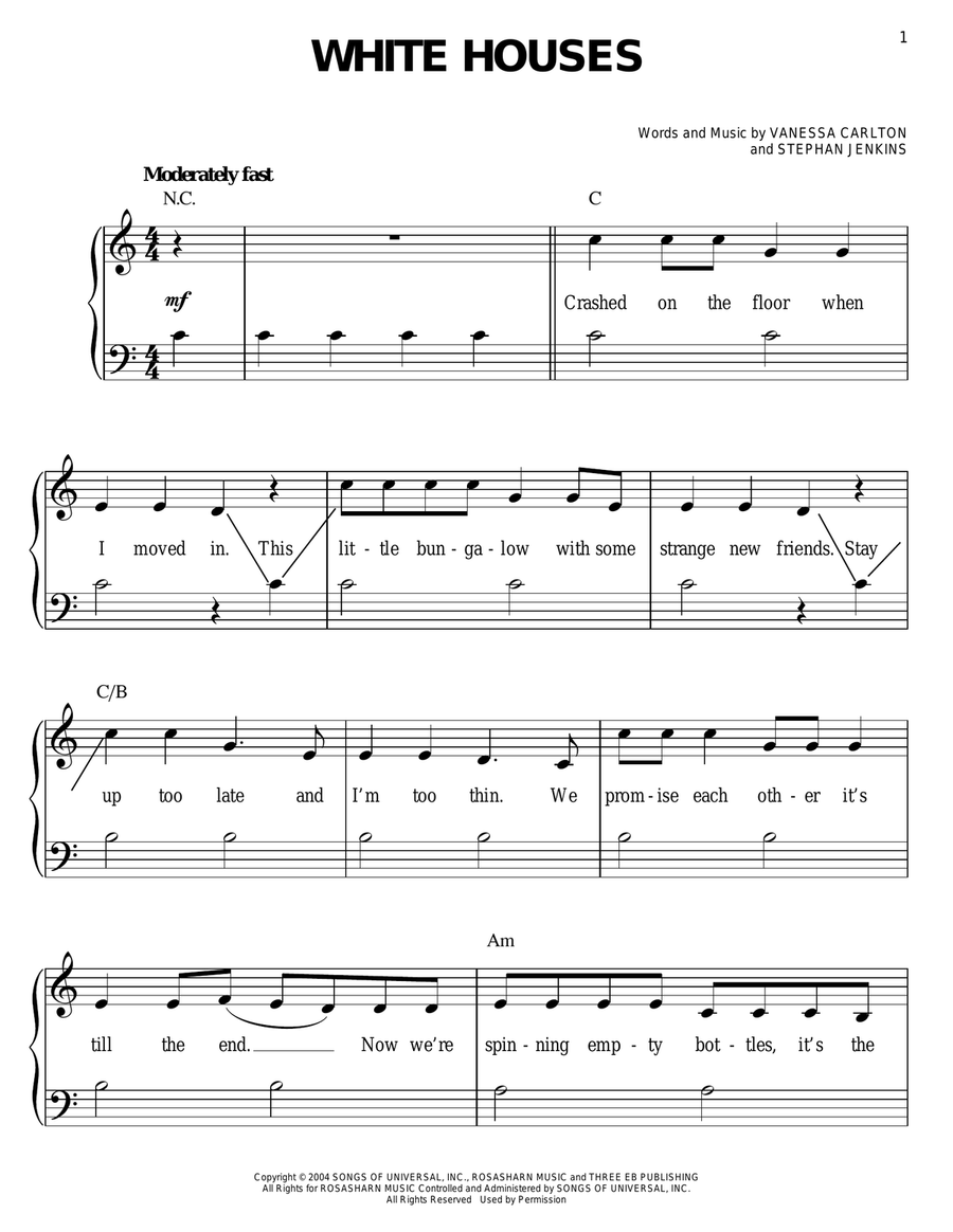 White Houses Easy Piano scores gallery preview page 1