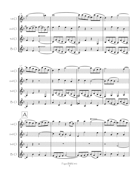 Fugue BWV 852 from the Well-Tempered Clavier, Book 1 for Clarinet Quartet (3 Bb & Bb bass) image number null
