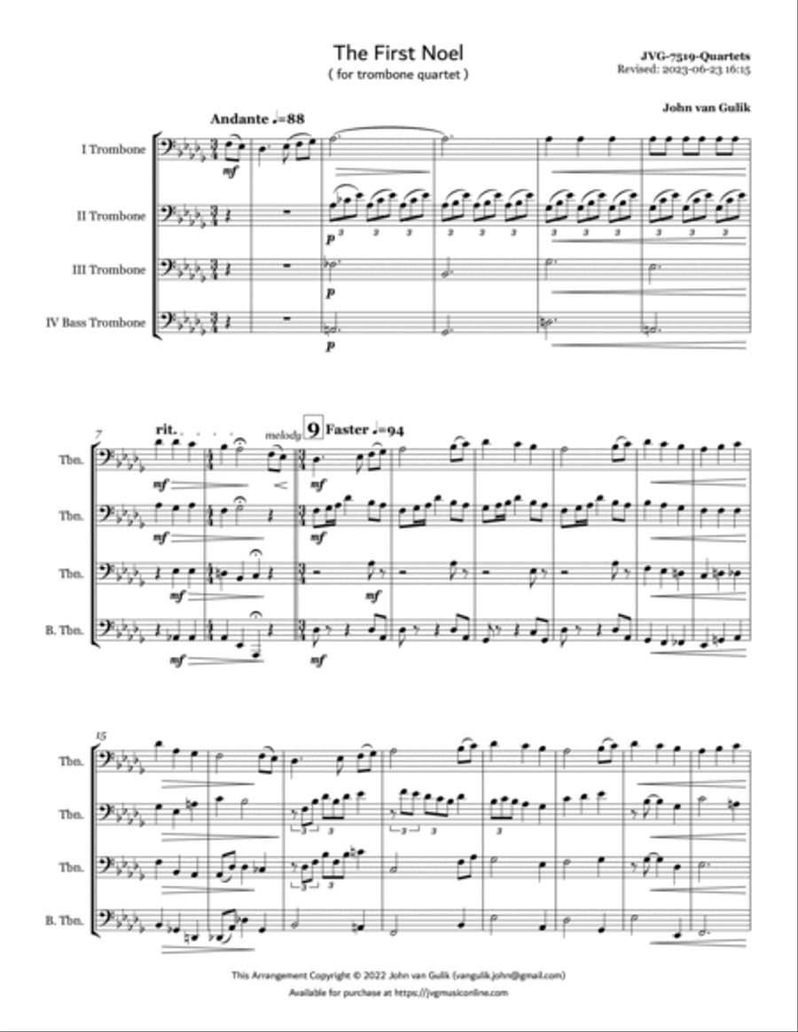 The First Noel - Trombone Quartet Brass Quartet scores gallery preview page 2