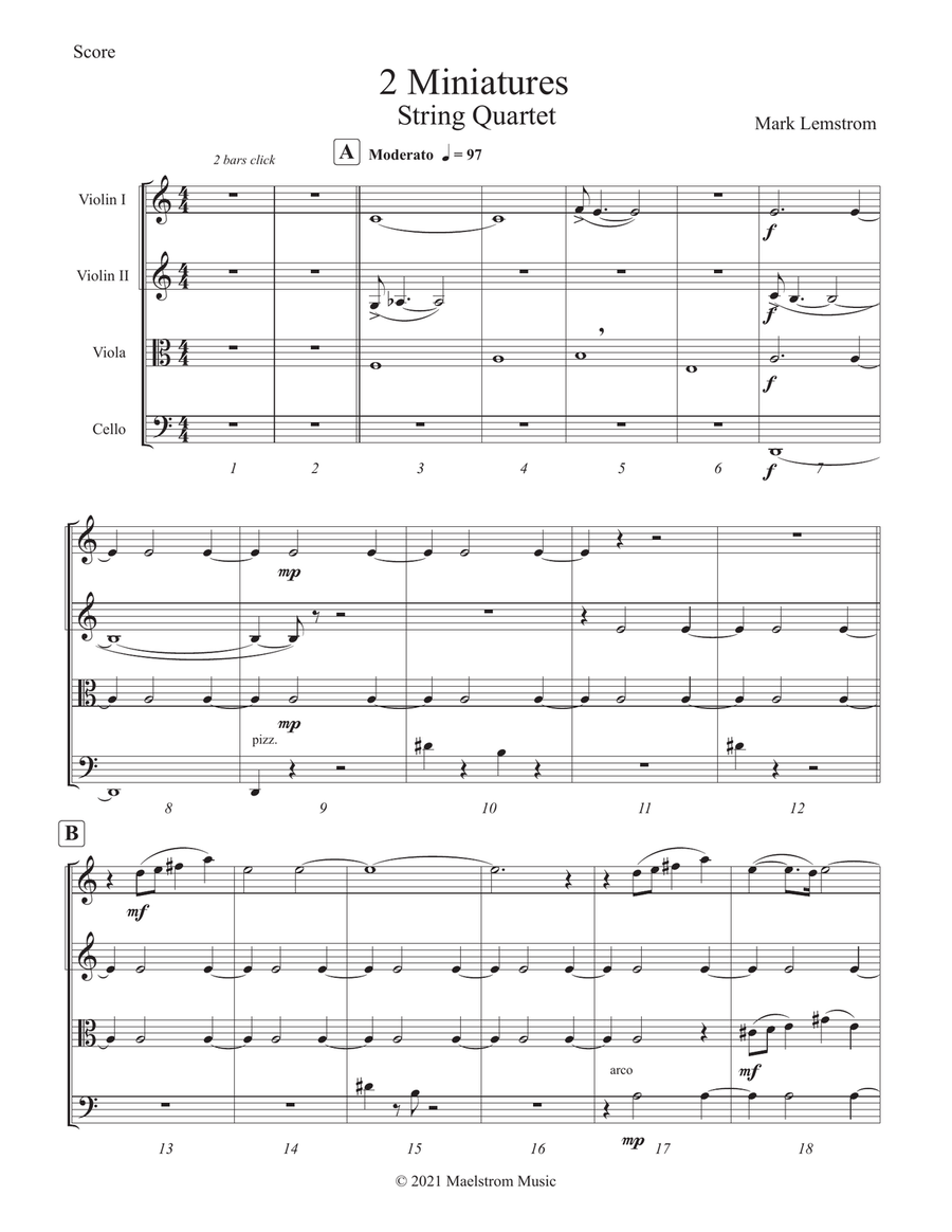 2 Miniatures String Quartet scores gallery preview page 1