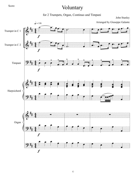 Voluntary in D Major for 2 Trumpets, Organ, Continuo and Timpani