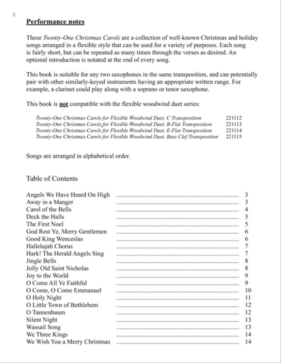 Twenty-One Christmas Carols for Saxophone Duet Woodwind Duet scores gallery preview page 2