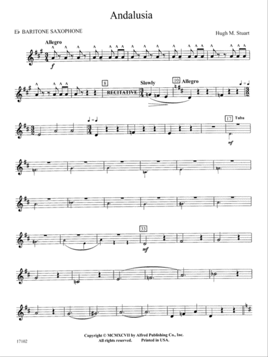 Andalusia: E-flat Baritone Saxophone Concert Band scores gallery preview page 1