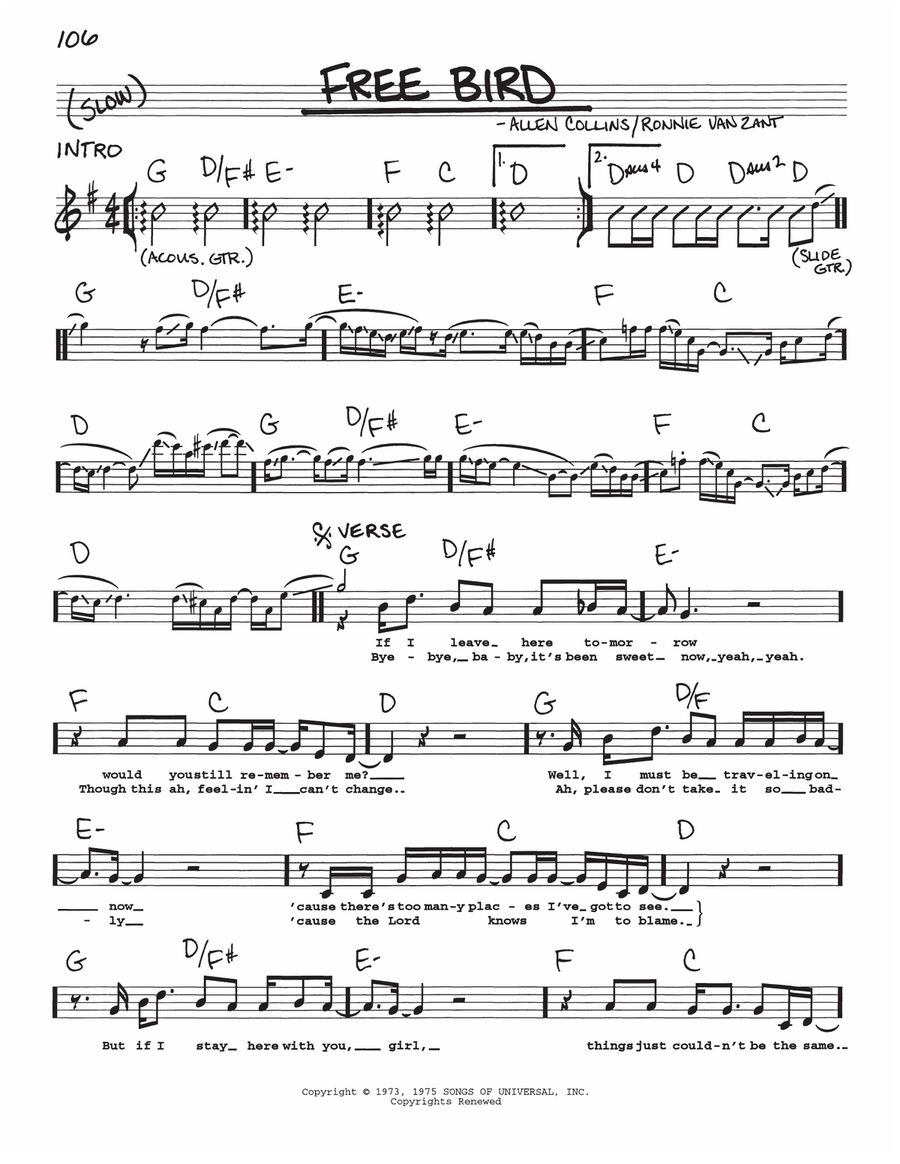 Free Bird Voice scores gallery preview page 1