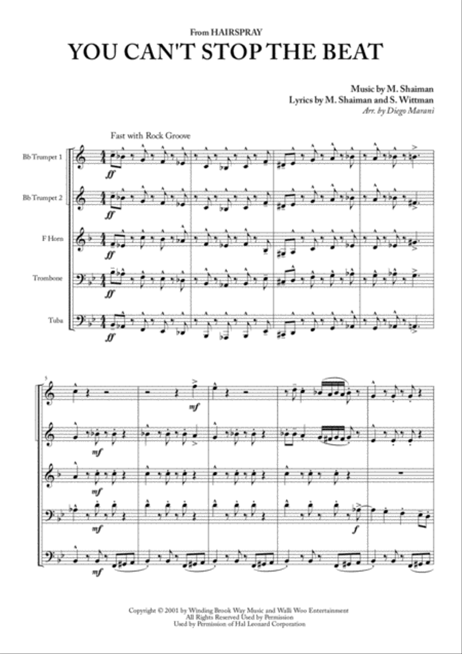 You Can't Stop The Beat Brass Ensemble scores gallery preview page 1