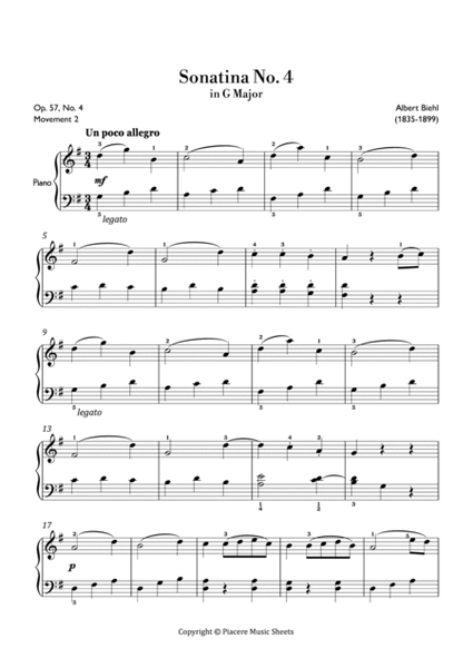 Biehl - Sonatina No. 4 Op. 57 in G Major (Un Poco Allegro) - Easy image number null