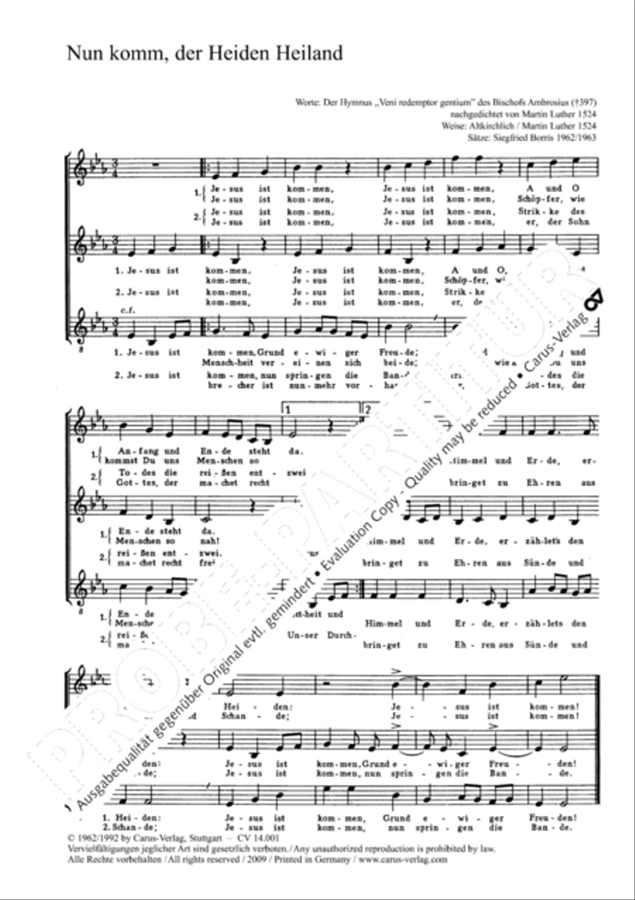 Now come, the nation's Saviour (Nun komm, der Heiden Heiland) 3-Part scores gallery preview page 5