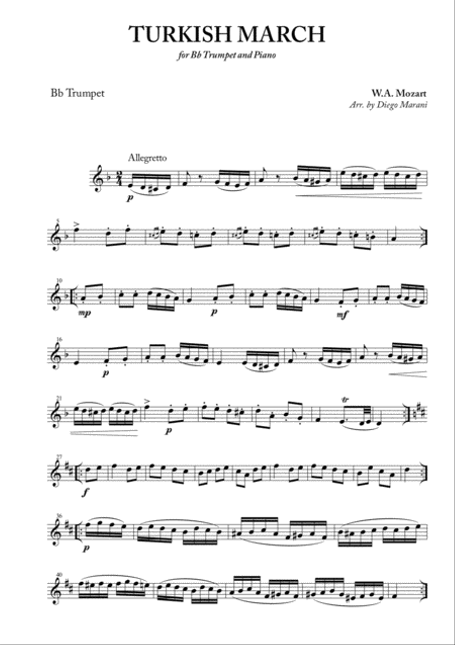 Turkish March for Trumpet and Piano Trumpet Solo scores gallery preview page 1