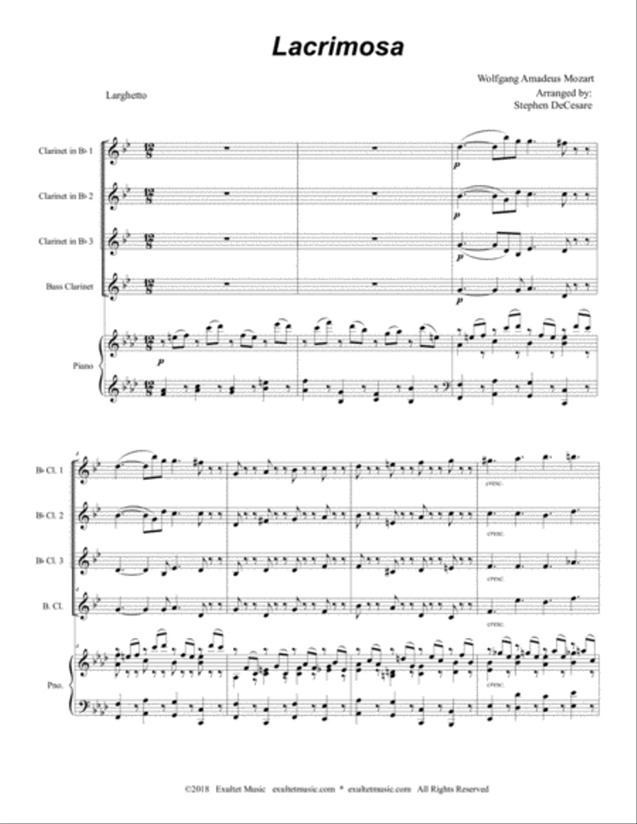 Lacrimosa (Clarinet Choir and Piano) Clarinet Choir scores gallery preview page 2