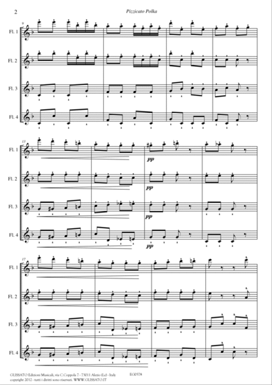 Pizzicato polka - Flute Quartet (score & parts) image number null