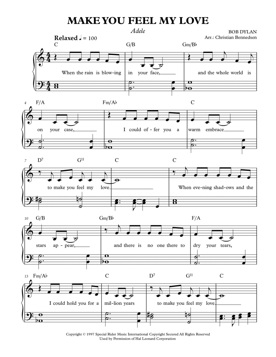 Make You Feel My Love Easy Piano scores gallery preview page 1