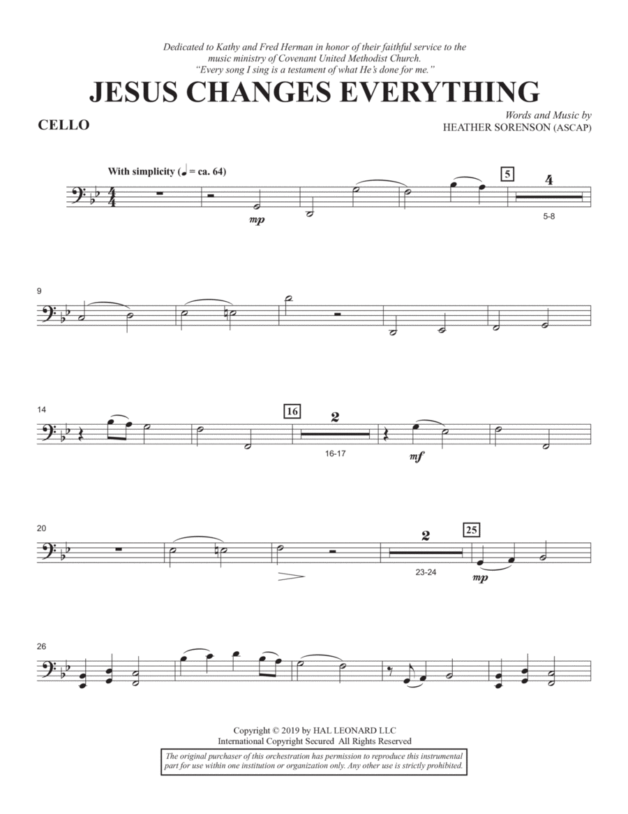 Jesus Changes Everything - Cello Choir scores gallery preview page 1