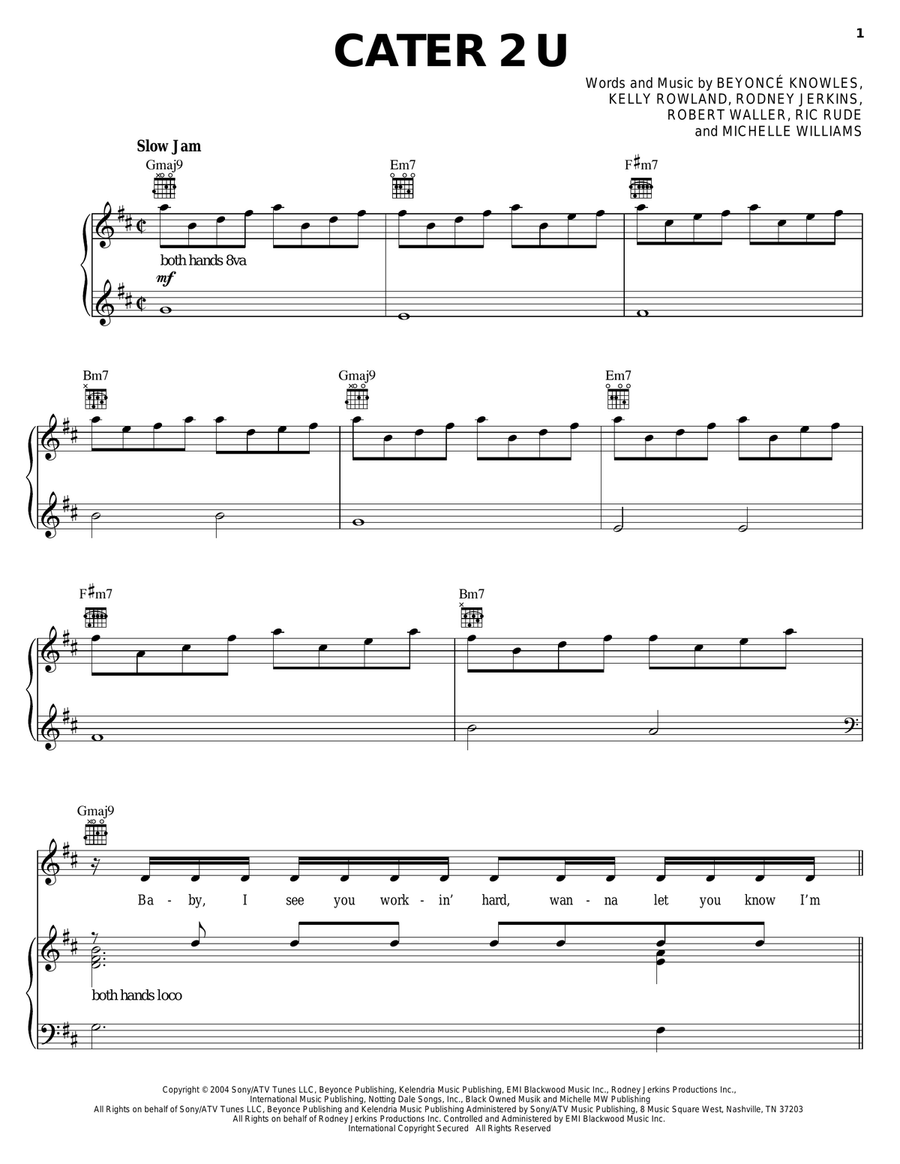 Cater 2 U Cater 2 U Piano, Vocal, Guitar scores gallery preview page 1