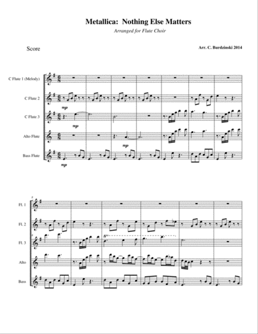 Nothing Else Matters Woodwind Ensemble scores gallery preview page 1