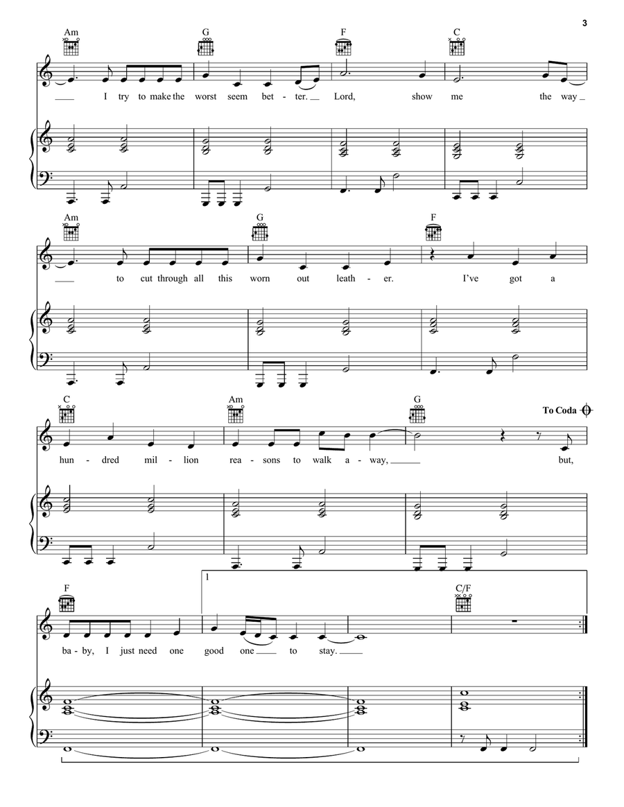 Million Reasons Piano, Vocal scores gallery preview page 3