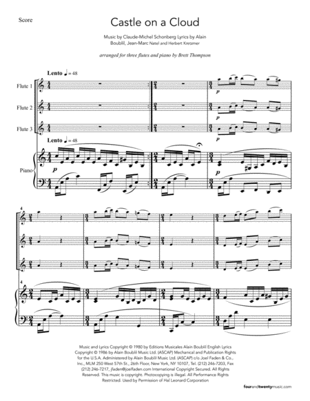 Castle On A Cloud, arranged for three flutes and piano image number null