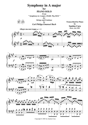 Book cover for Bach C.P.E. Symphony no.4 in A major - Piano version