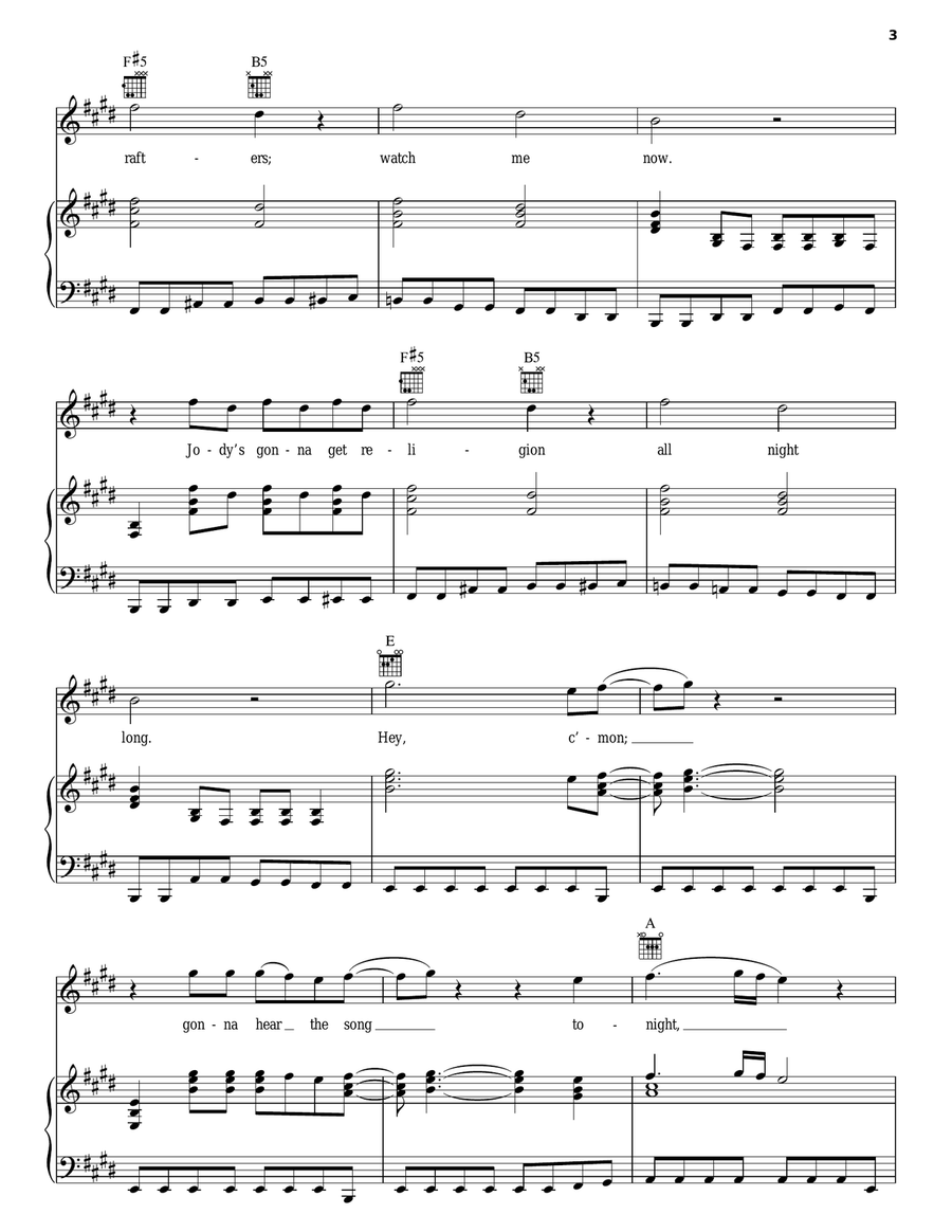 Hey, Tonight Hey, Tonight Piano, Vocal, Guitar scores gallery preview page 3