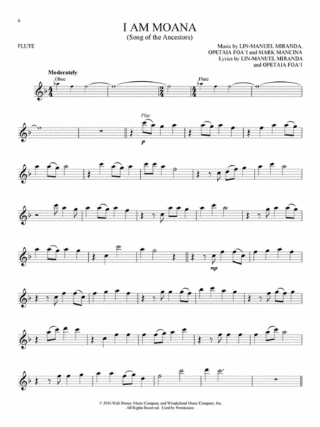 Moana by Lin-Manuel Miranda Flute Solo - Sheet Music