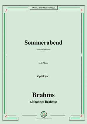 Book cover for Brahms-Sommerabend,Op.85 No.1,in G Major