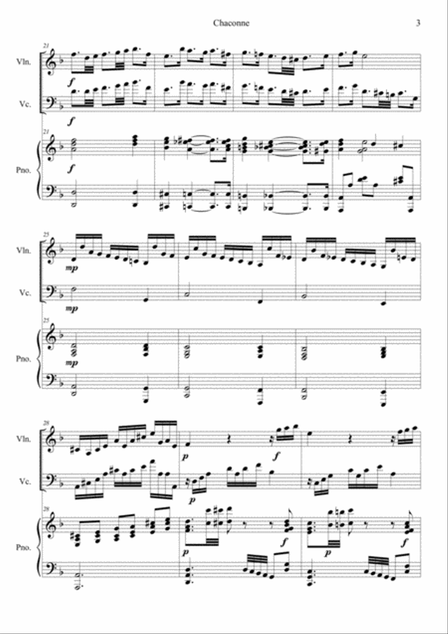 Chaconne from Partita in D Minor BWV 1004 Piano Trio scores gallery preview page 3