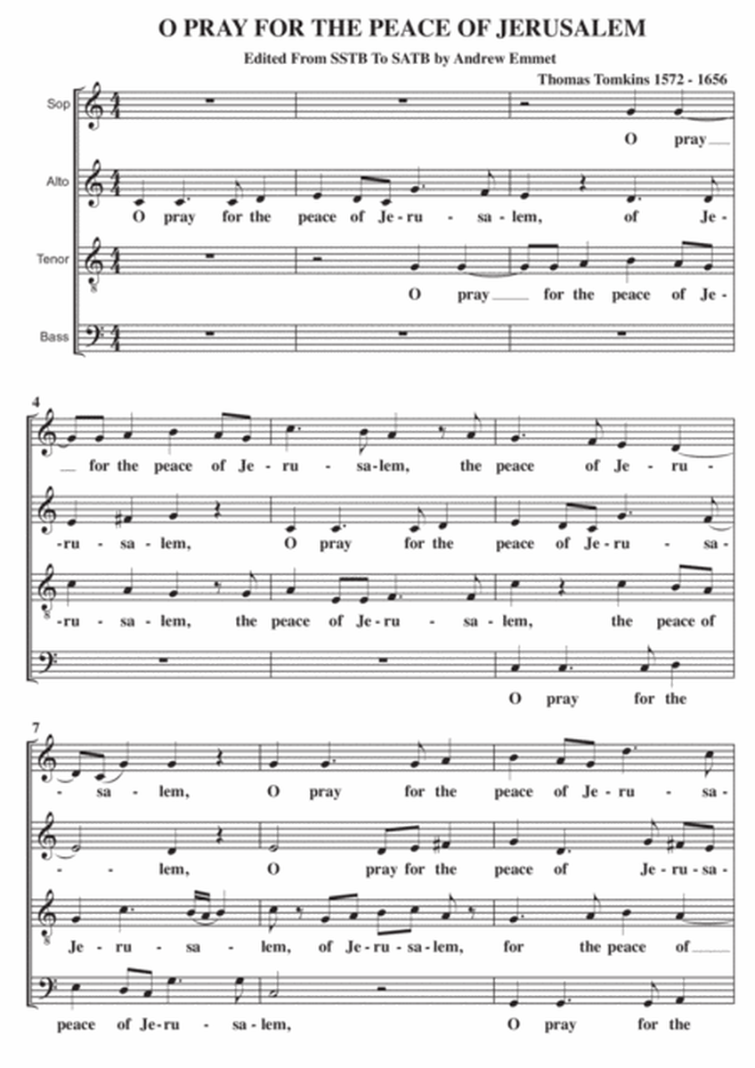 O Pray For The Peace Of Jerusalem A Cappella SATB image number null