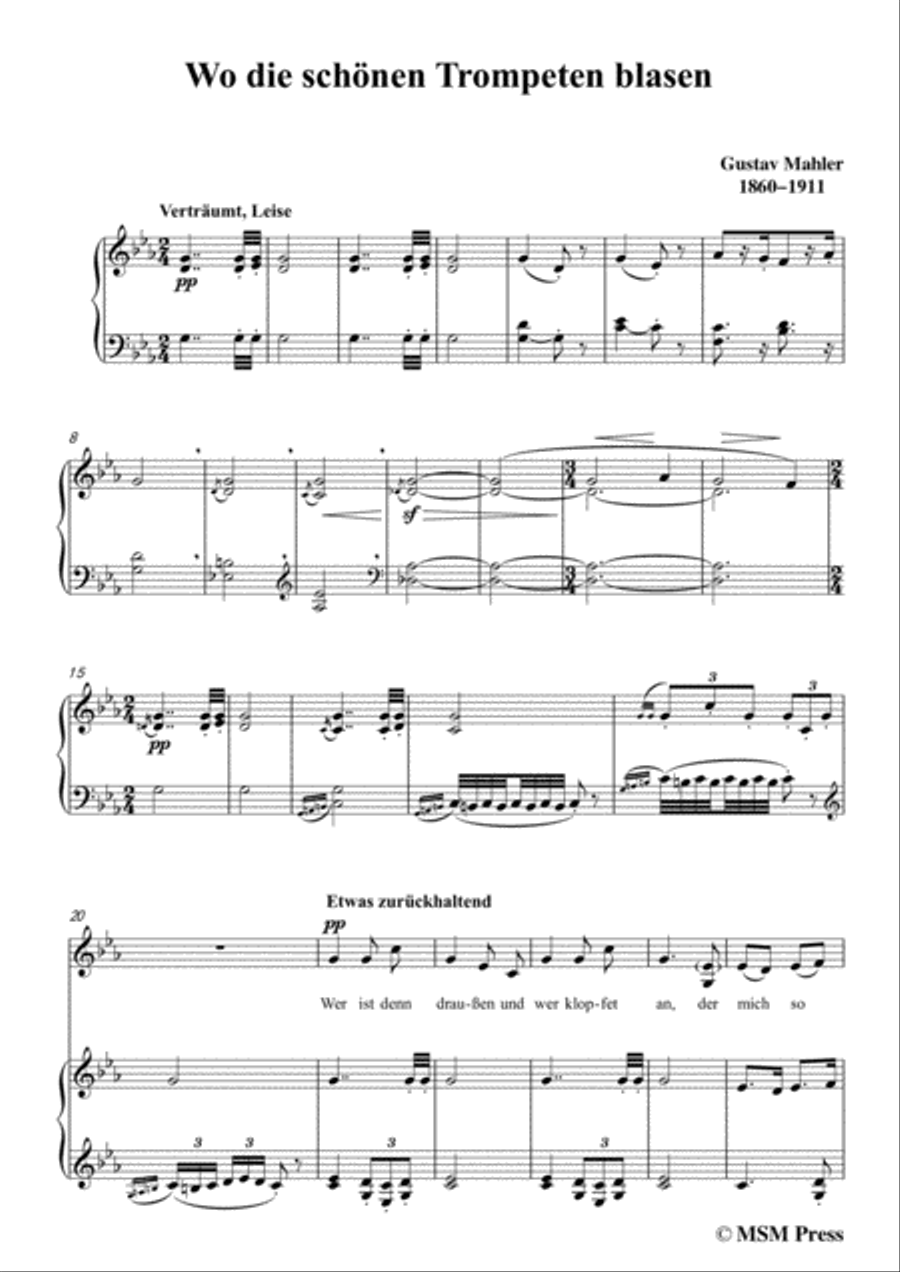 Mahler-Wo die schönen Trompeten blasen in c minor,for Voice and Piano Voice Solo scores gallery preview page 3