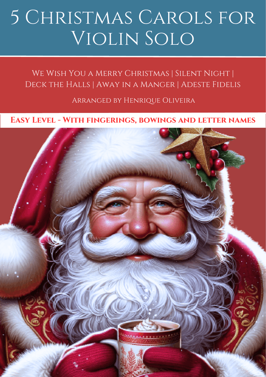 Book cover for 5 Christmas Carols for violin solo (Easy Level) - With fingerings, bowings and letter names