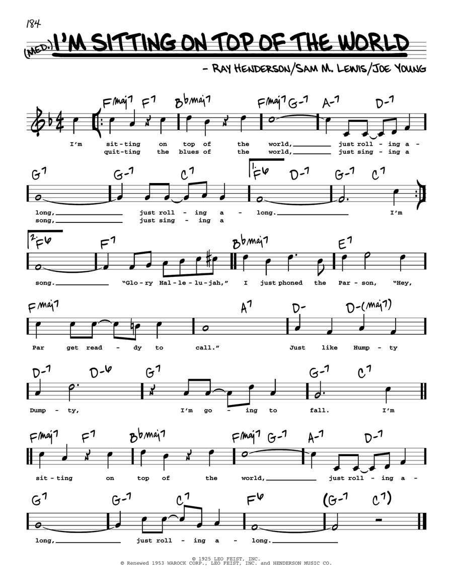 I'm Sitting On Top Of The World (High Voice) (from The Jolson Story) High Voice scores gallery preview page 1
