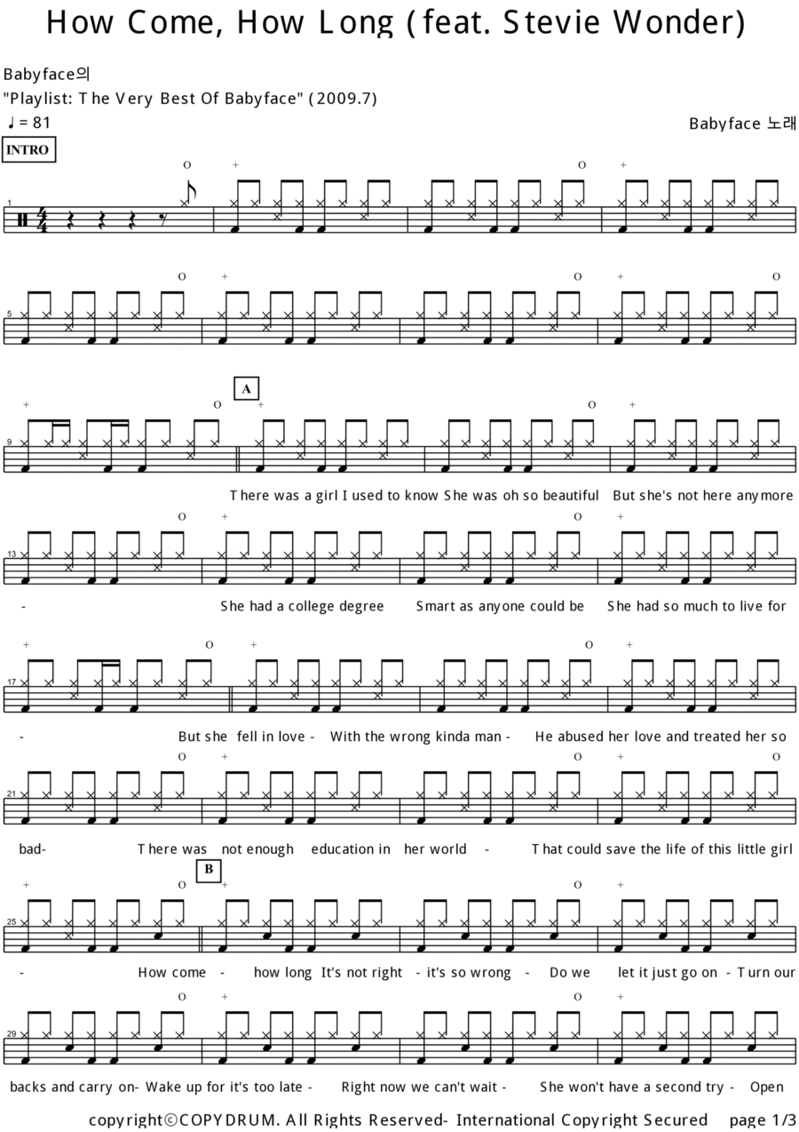 How Come, How Long Drum Set scores gallery preview page 1