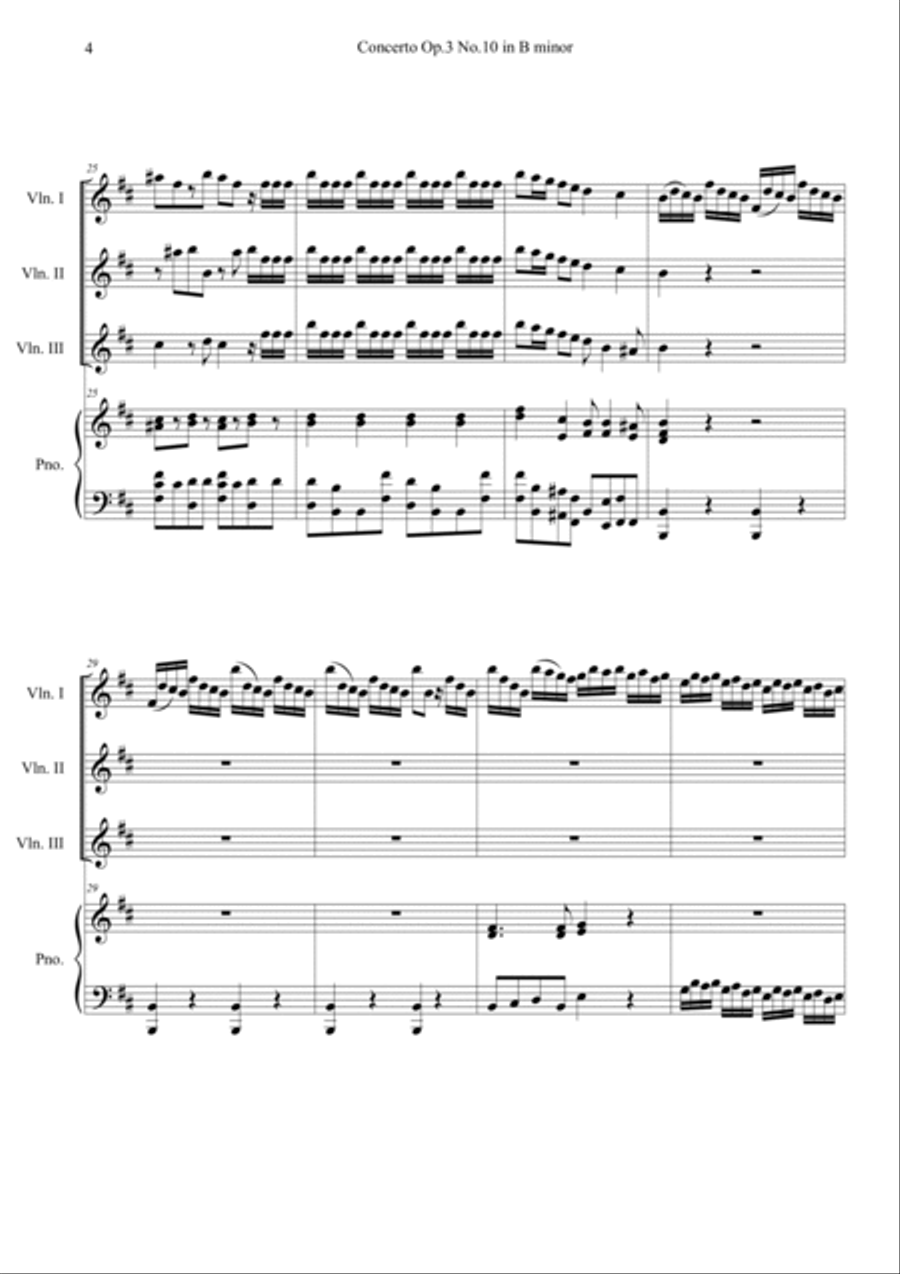 Concerto Op.3 No.10 in B minor RV 580 I. Allegro Piano Quartet scores gallery preview page 4