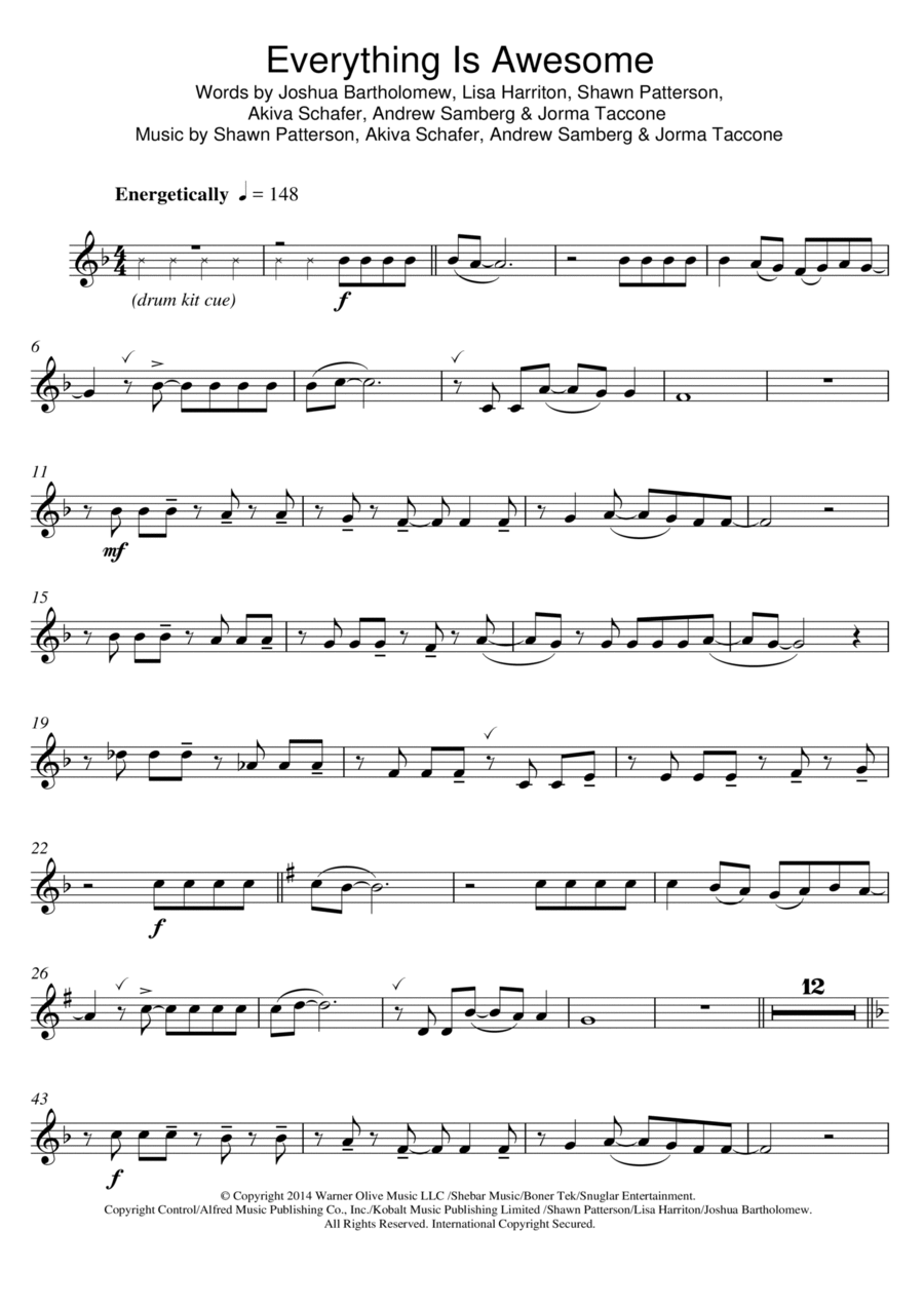 Everything Is Awesome (from The Lego Movie) (feat. The Lonely Island) Clarinet Solo scores gallery preview page 1