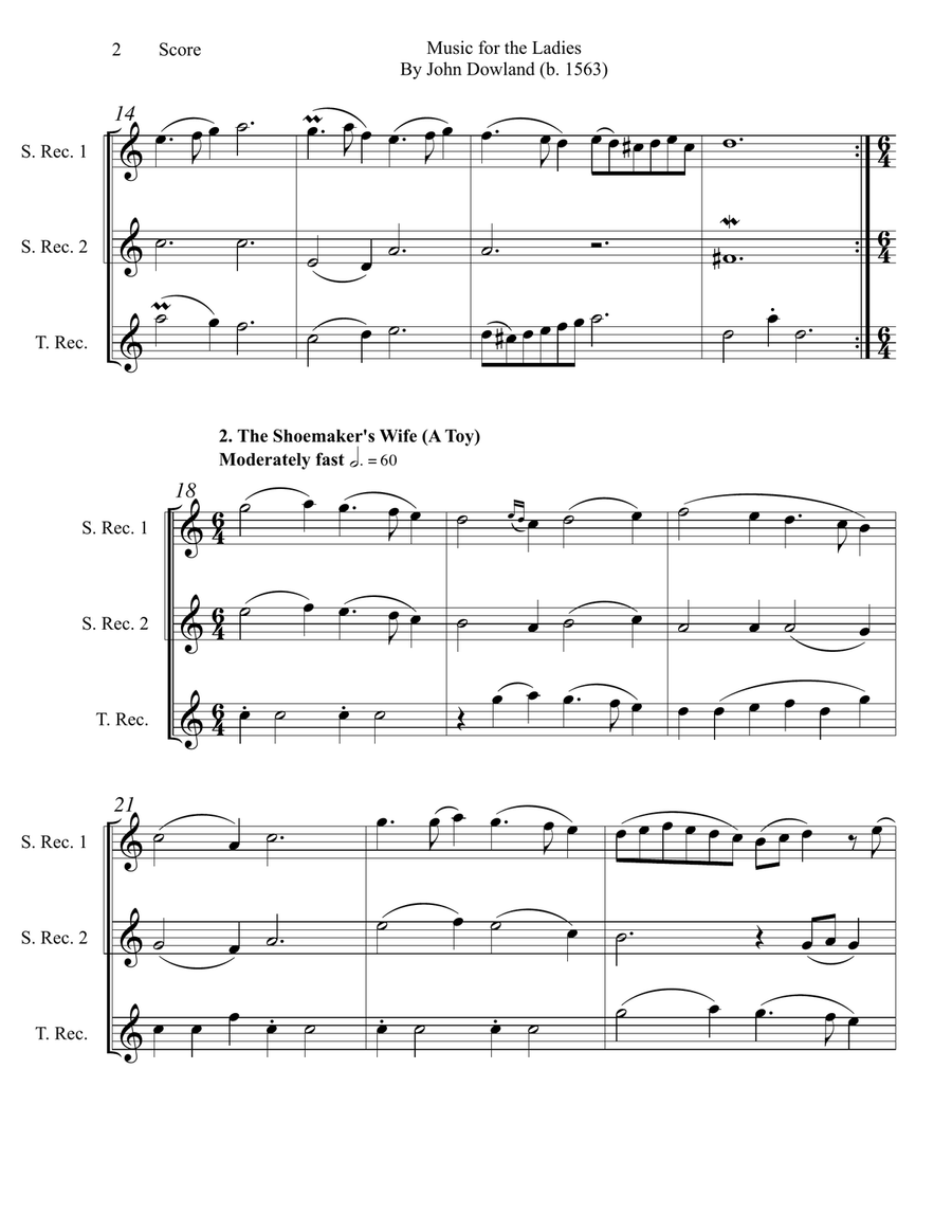 Dowland (1563) Music for the Ladies set for recorder trio (SST) Recorder scores gallery preview page 3