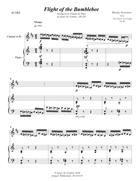 Korsakov: Flight of the Bumblebee for Clarinet & Piano image number null