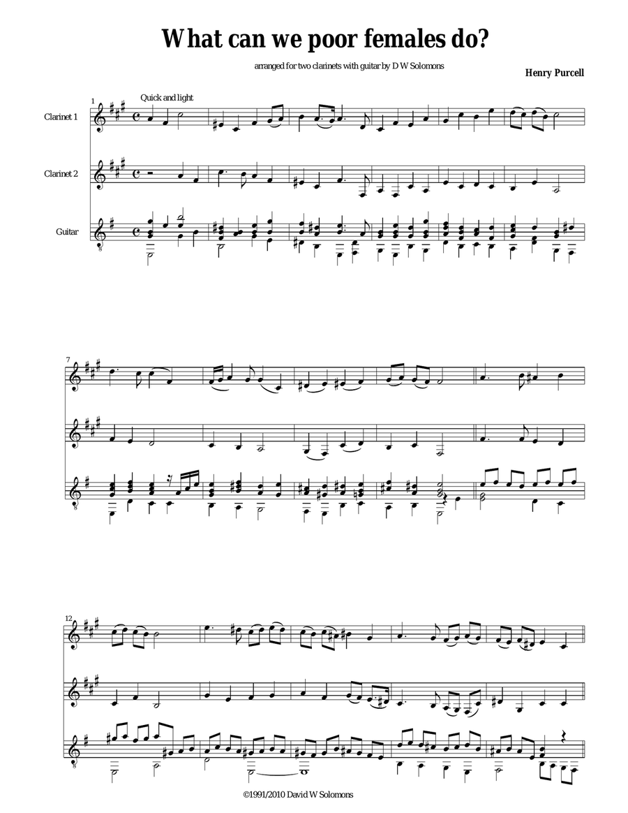 What can we poor females do for 2 clarinets and guitar Clarinet Duet scores gallery preview page 1