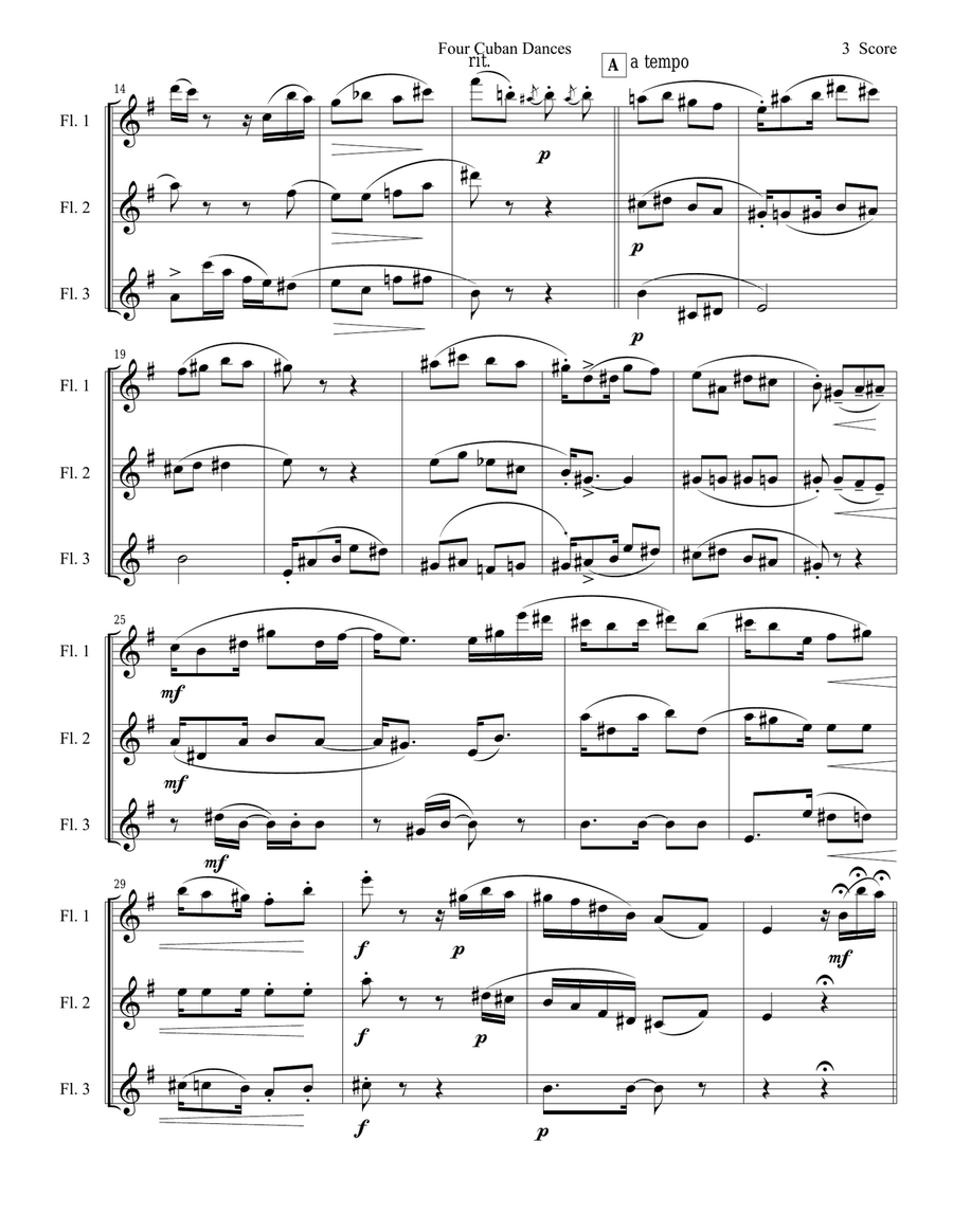4 Cuban Dances by Cervantes for flute trio Flute Trio scores gallery preview page 3