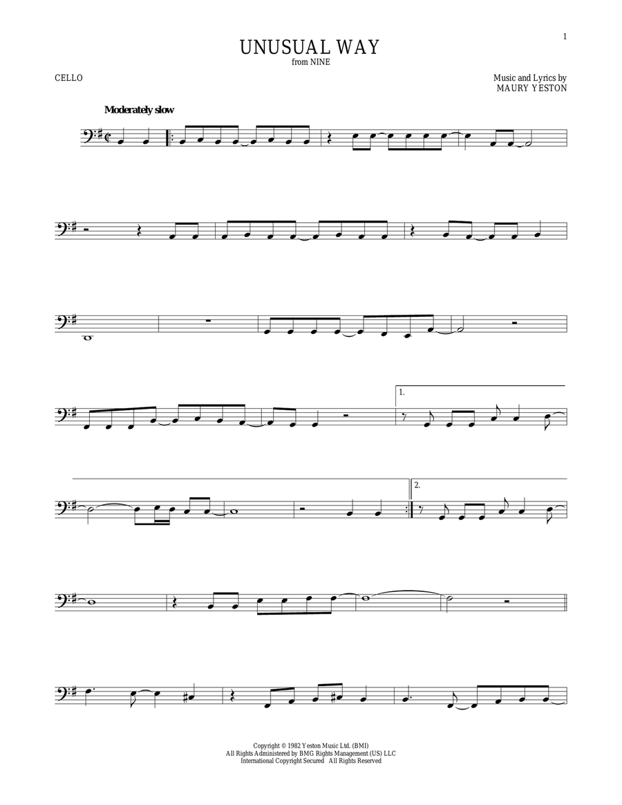 Unusual Way Unusual Way Cello Solo scores gallery preview page 1